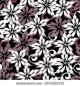 flowers pattern, Black and white flowers, summer flowers pattern, winter flowers pattern