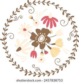 Flowers Pattern With Circle Frame Vector Illustration