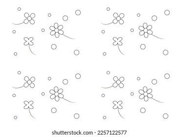 flowers pattern and circle on a white background. texture on line art style. 