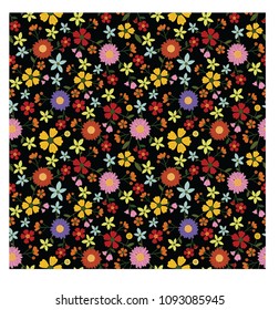 flowers pattern colorful black print