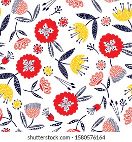 Flowers Pattern, Daisies and floral design ditsy vector print red and yellow flowers for fashion print,textile pattern