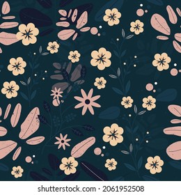 Patrón de flores diseño plano clásico oscuro y colorido 