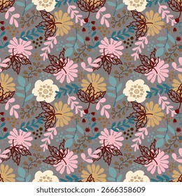  Flowers pattern design ,Floral pattern seamless ,Aesthetic flower seamless pattern ,Multicolored pastel seamless flower pattern with colorful little flowers. Simple flat bright flowers background
