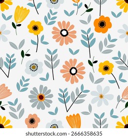  Diseño de patrón de flores, patrón floral sin fisuras, estético patrón de flores sin fisuras, pastel multicolor patrón de flores sin fisuras con flores pequeñas de colores. Fondo plano simple de flores brillantes