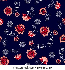 flowers pattern Elegance floral design for fashion print, textile pattern on dark blue background