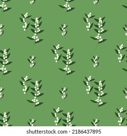 Flowers pattern flat repeating design green white decor. Vector Illustration.