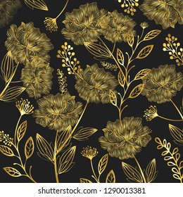 Flowers pattern, gold gradient, vector illustration