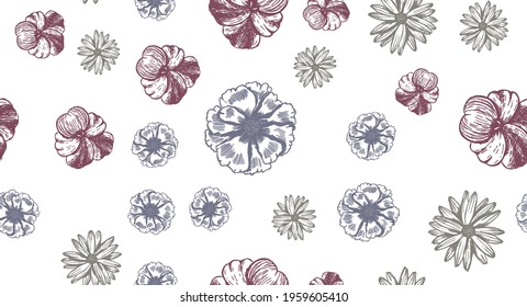 Flowers pattern Hand-drawn. Vector seamless background. 