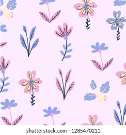 Flowers pattern, kids and children print, girls print, watercolor hand drawn vector illustration