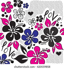 flowers pattern, love card vector illustration