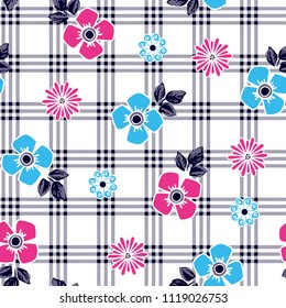 Flowers Pattern on plaid checkered for textile print, fashion pattern,fabric