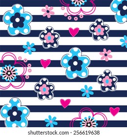 flowers pattern on striped background vector illustration