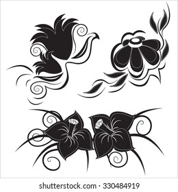 Flowers with a pattern on a white background. Vector illustration.