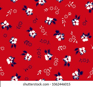 Flowers pattern with red leaves for textile print on red background