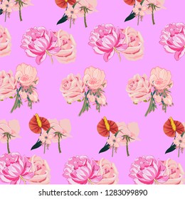Flowers pattern, roses. Summer and spring print, vector illustration