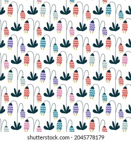 Flowers pattern scandinavian style. Texture with flowers and plants. Floral ornament. 