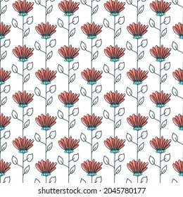 Flowers pattern scandinavian style. Texture with flowers and plants. Floral ornament. 