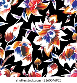 flowers pattern seamless background on black. vector design decorative. tropical floral pattern fashionable. Colorful stylish floral. Floral background. Exotic tropics. Summer design
