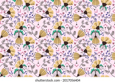 Flowers pattern seamless, background, ornament vector hand drawn, floral pattern, botanical, fabric, wallpaper and all print.