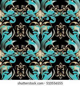 Flowers  pattern. Seamless floral blue vector ornaments.