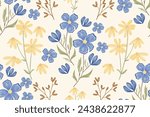 Flowers pattern seamless.Blue flowers Ikat vintage design paisley embroidery with floral motifs. Ethnic pattern oriental traditional. Flowers vector illustration. 