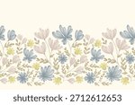 Flowers pattern seamless.Blue flowers Ikat vintage design paisley embroidery with floral motifs. Ethnic pattern oriental traditional. Flowers vector illustration. 