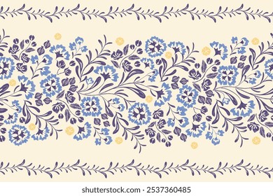 Patrón de flores seamless.Blue flores Ikat diseño vintage bordado paisley con motivos florales. Patrón étnico oriental tradicional. Ilustración vectorial de flores. 