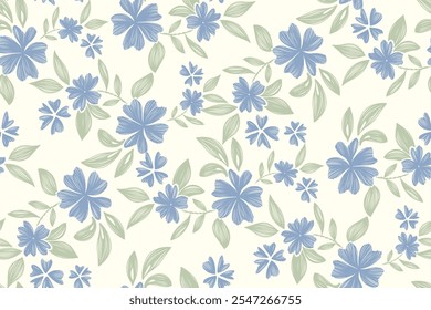 Flowers pattern seamless.Blue flowers Ikat vintage design paisley embroidery with floral motifs. Ethnic pattern oriental traditional. Flowers vector illustration. 