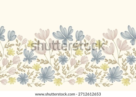 Flowers pattern seamless.Blue flowers Ikat vintage design paisley embroidery with floral motifs. Ethnic pattern oriental traditional. Flowers vector illustration. 
