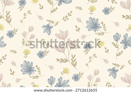 Flowers pattern seamless.Blue flowers Ikat vintage design paisley embroidery with floral motifs. Ethnic pattern oriental traditional. Flowers vector illustration. 