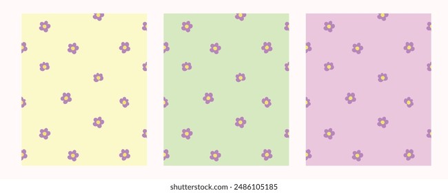 Сhildrens flowers pattern set. Cute childrens flowers pattern. Vector illustration in flat style.