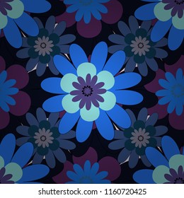 Flowers pattern with small violet, blue and black flowers. Ditsy style. Seamless vector pattern for design and fashion prints. Vintage floral background.