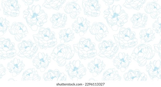 patrón de flores. diseño vectorial sin costuras floral de verano para textiles, vestimenta, tela. flor azul pastel suave sobre fondo blanco