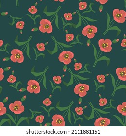 Flowers pattern template dark green retro flat messy design