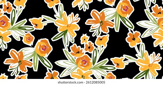 Flowers pattern in vector. Abstract doodle pattern.