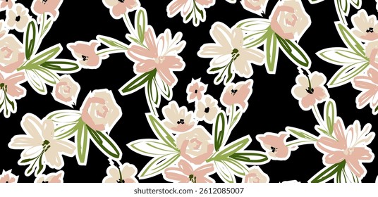 Flowers pattern in vector. Abstract doodle pattern.