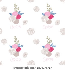 Patrón de flores. Dibujos vectoriales en colores pastel para el Día de San Valentín. Para el diseño de papel de embalaje, páginas web, empaque, volantes.