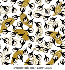 Flowers pattern vector. Floral seamless background with stylized hand drawn flowers and leaves.