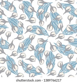 Flowers pattern vector. Floral seamless background with stylized hand drawn flowers and leaves.
