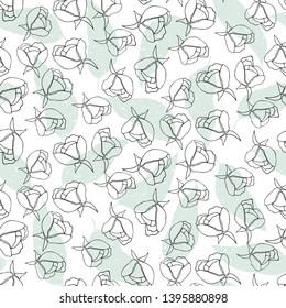 Flowers pattern vector. Floral seamless background with stylized hand drawn flowers and leaves.