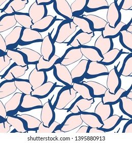 Flowers pattern vector. Floral seamless background with stylized hand drawn flowers and leaves.