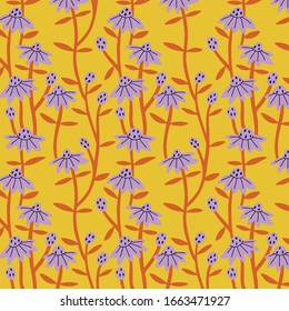 flowers pattern vector yellow background