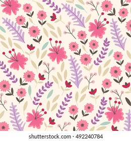 Flowers pattern, Vintage background, Abstract vector design.