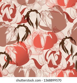 Blumenmuster in warmen Farben, Retrolilie