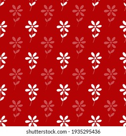 Patrón de flores con hojas blancas para la impresión textil sobre fondo rojo. El papel pintado moderno, la tela, 
decoración de casa y proyectos de envoltura.