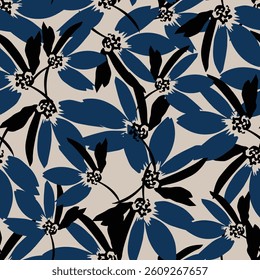 flowers pattern, winter flowers pattern, blue and black flowers, floral pattern