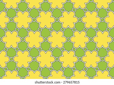 flowers pattern yellow and green ornament, vector illustration