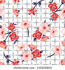 Flowers pattern,bouquet flowers with square dots background for textile pattern,fashion print,fabric print