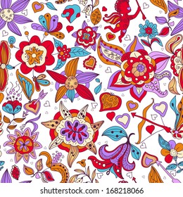 Flowers pattern.Floral texture painted,retro background with flowers and plants,abstract flowers,floral ornament decoration,seamless wallpaper.Romantic doodle floral,Background.Valentine's Day pattern