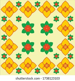 flowers patterns on cream colors background green-red-yellow flowers